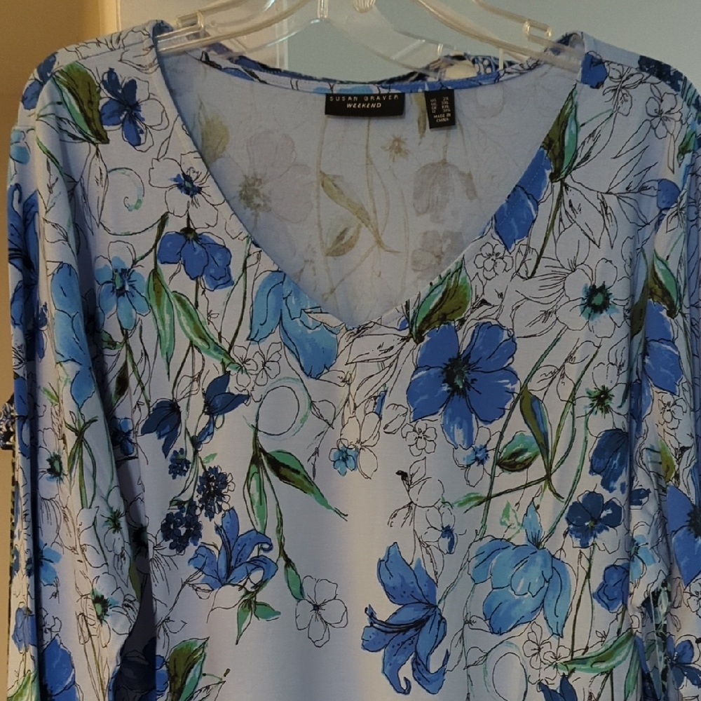 Notations Blue and Green Floral Blouse